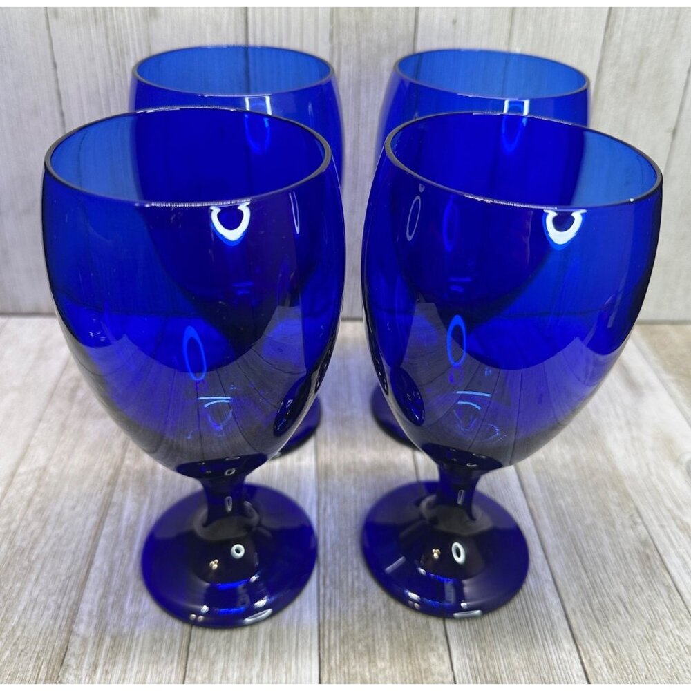 Vtg Libbey Premiere Cobalt Blue Water Wine Tea Goblets Stemware 7" Tall Set of 4